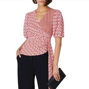 Anthropologie Sachin & Babi Pink Faux Wrap Blouse 8 w/ Tie Chic Dainty Ethereal